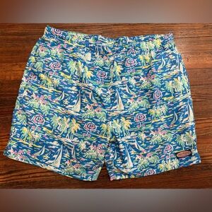 Vineyard Vines Chappy 7” Blue Tropical Sail Lined Swim Trunks Pockets Sz Xl